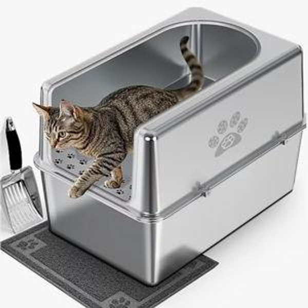 PTLOM Stainless Steel High Sided Cat Litter Box, X-Large - Chewy.com