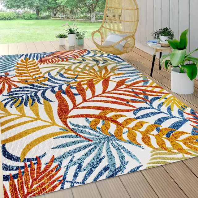 JONATHAN Y Amalfi Coast 8 x 10 Cream/Orange Indoor/Outdoor Floral/Botanical Coastal Area Rug