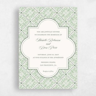 Celadon Green Wedding Invitation - Como Portrait