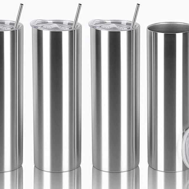 30 Oz Straight Skinny Tumbler Set, Stainless Steel Slim Skinny Travel Tumbler Bulk, Birthday Diy Gift For Women Friends Sisters, 4 Pack, Silver