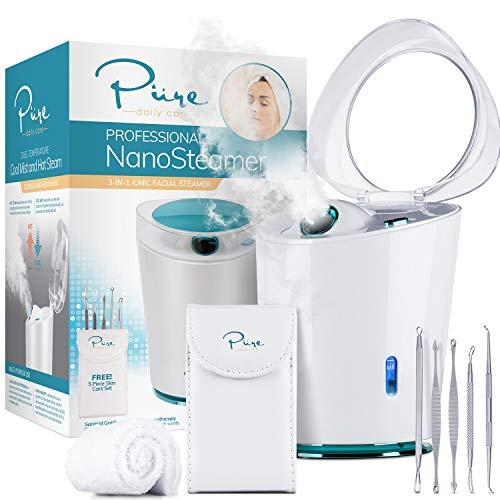 NanoSteamer PRO Professional 4-in-1 Nano Ionic Facial Steamer for Spas - 30 Min Steam Time - Humidifier - Unclogs Pores - Blackheads - Spa Quality - 5 Piece Stainless Steel Skin Kit Included