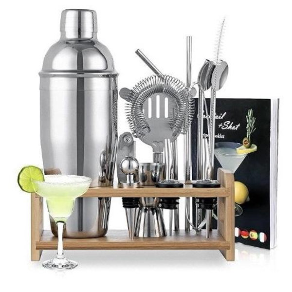 Warmounts Standard Cocktail Shaker Set 15-Piece Bartender Kit Drink Mixer Set For Drink Bar Party Silver