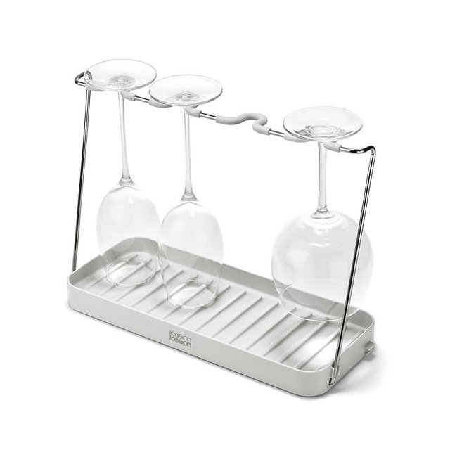 Joseph Joseph DrySmart Folding Stemmed Wine Glass Drying Rack, Space-Saving Draining Board Organizer, Made from Recycled Plastic