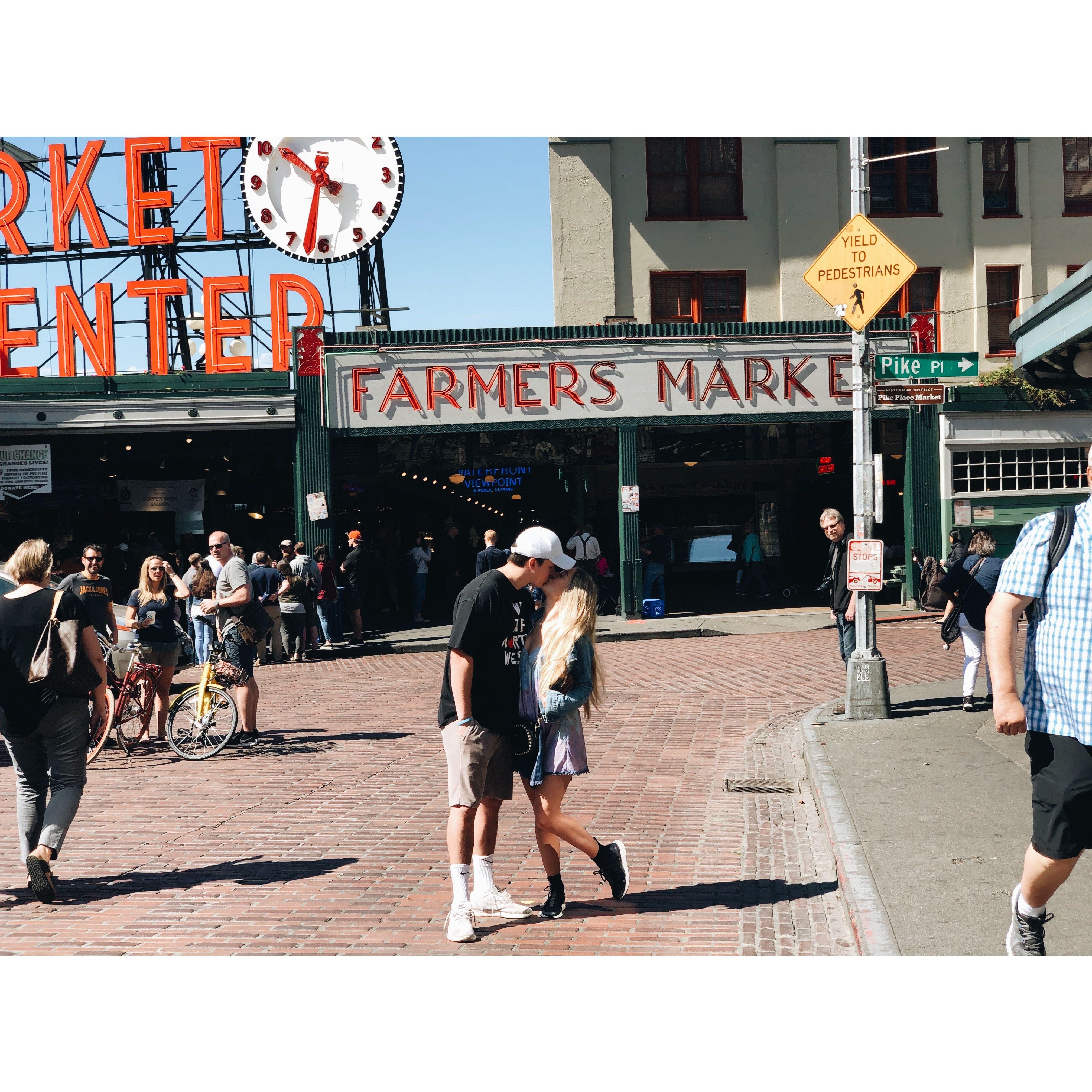 Brooks being the best PNW tour guide at Pikes Place Market in Seattle