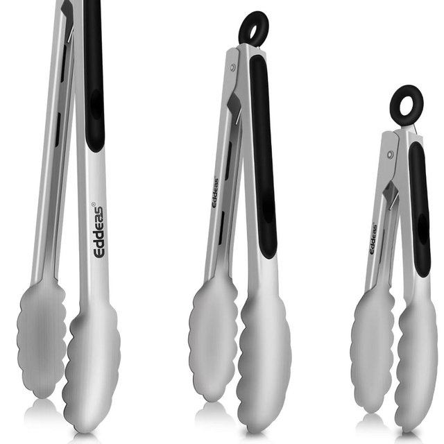 Tongs For Cooking - Heat Resistant 600 Degrees Stainless Steel Kitchen Tong,Heavy Duty Metal Locking Tongs - Perfect for Food,Salad and BBQ set of 3 (7",9" and 12") Dishwasher