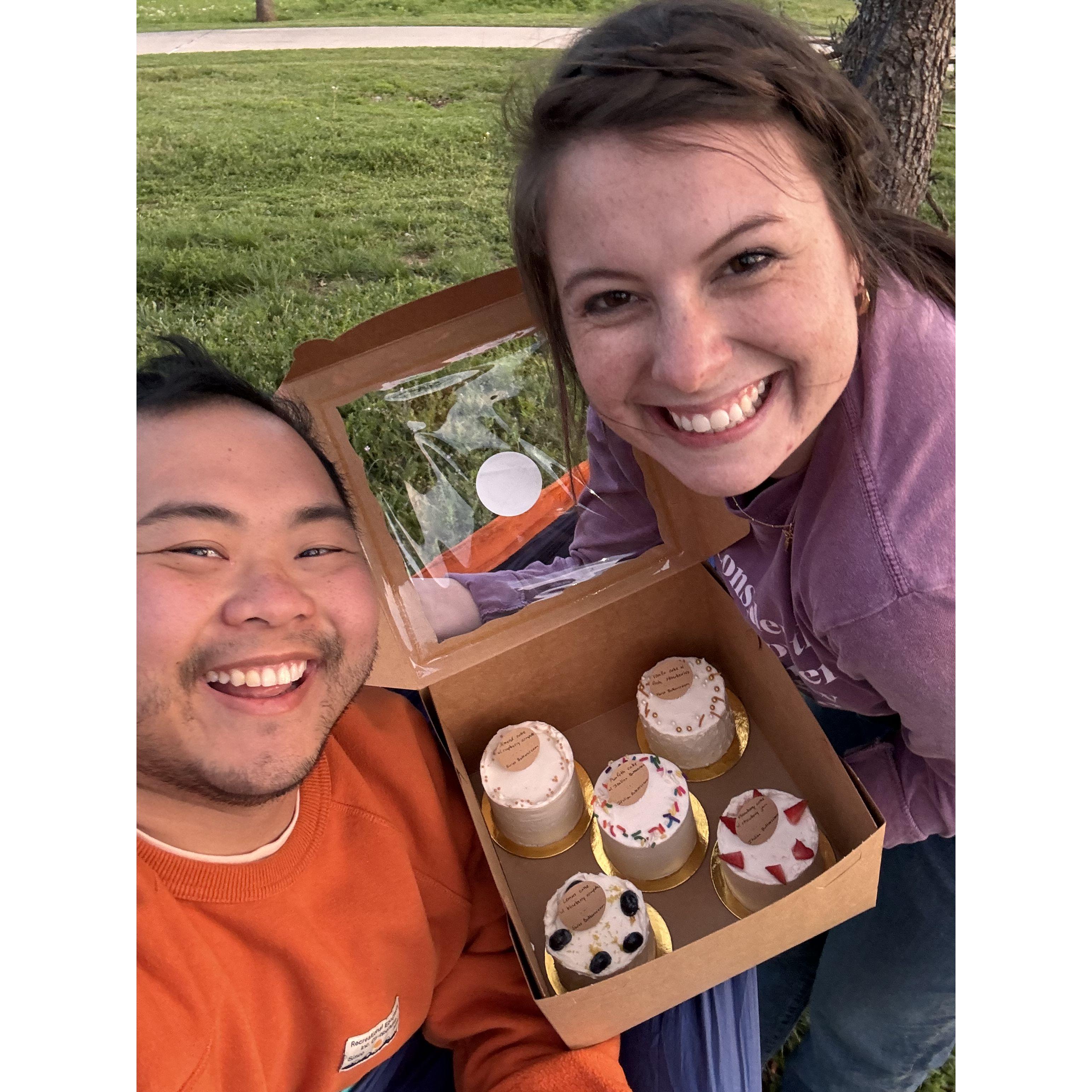 We have been loving little moments of wedding planning together. Cake tasting has definitely been a favorite.