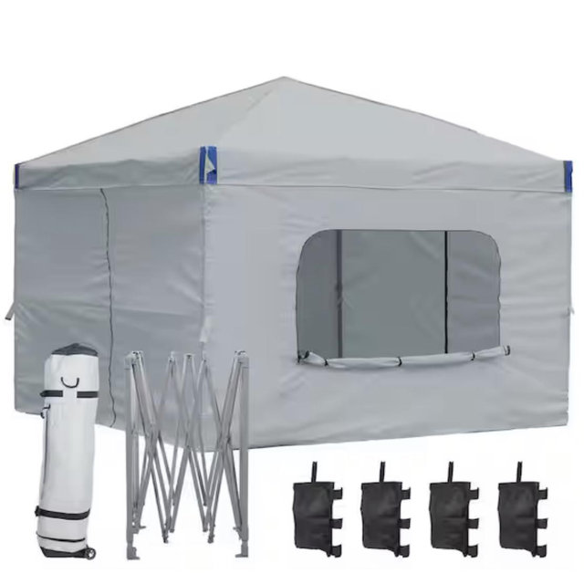 Aoodor 12 ft. x 12 ft. Pop Up Canopy Tent with Removable Sidewall,with Roller Bag-Gray 800-153-GY-C