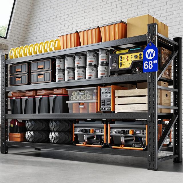 Mlezan 68" Metal Shelves: Heavy-Duty Adjustable Steel Rack, 68"W x 24"D x 63"H. Utility Storage for Basement, Warehouse, or Industrial Use.