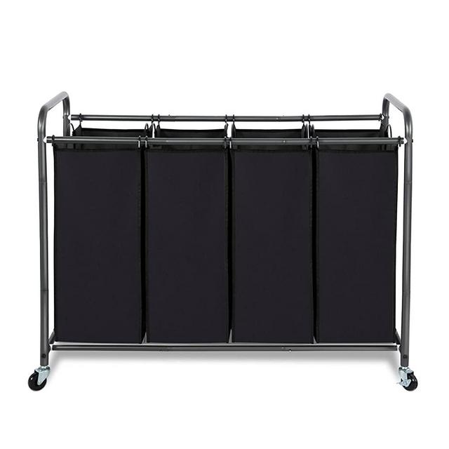 STORAGE MANIAC Laundry Sorter 4 Section, Laundry Hamper with Wheels, Laundry Basket Sorter, Laundry Separator Hamper, Laundry Divider Hamper, 4 Bag Laundry Hamper with Wheels and Removable Bags, Black