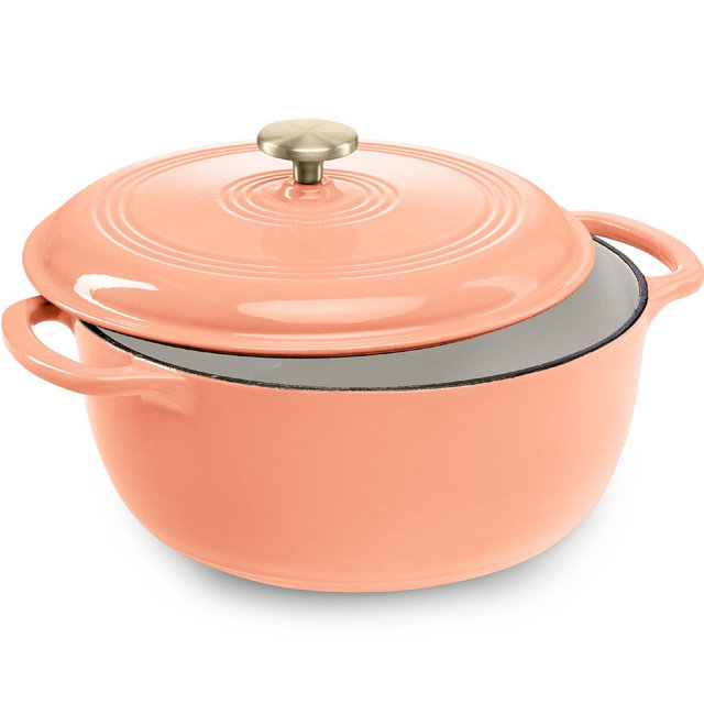 Best Choice Products 6 Quart Cast-Iron Dutch Oven, Heavy-Duty Kitchenware w/ Enamel, Side Handles - Peach Sorbet