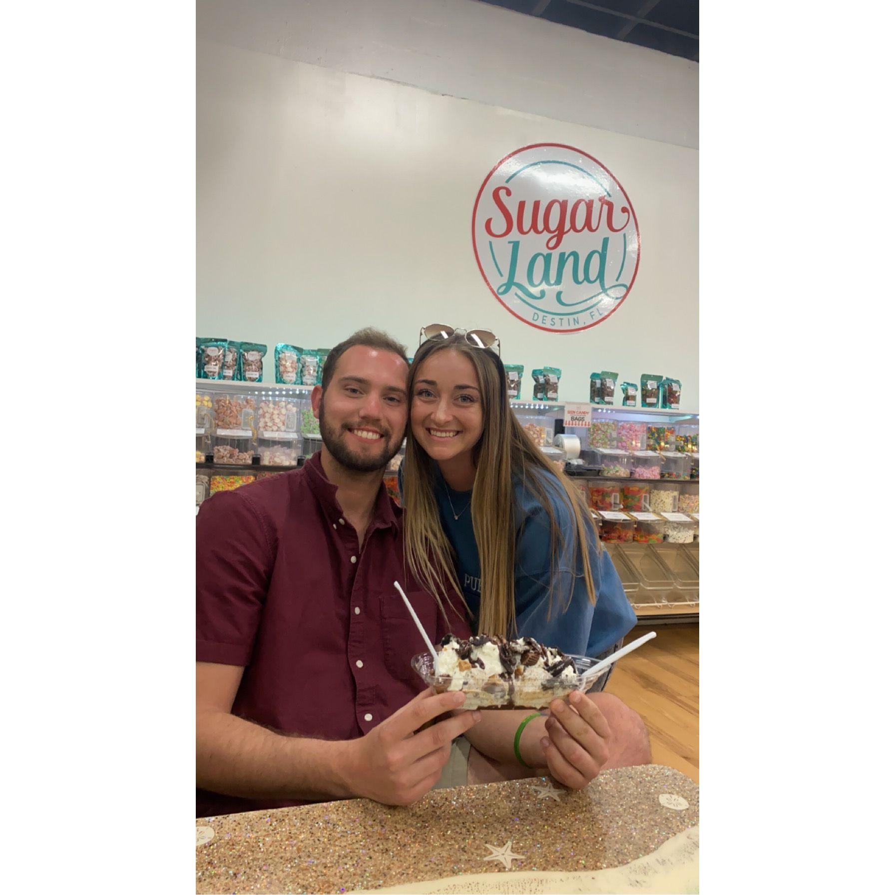 Enjoying our favorite thing in Destin (dessert - we LOVE food)