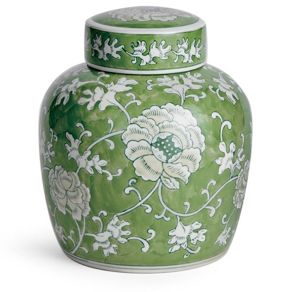 William Sonoma Green Chinoiserie Lidded Jar