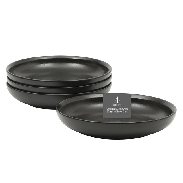 Gibson Elite Beckett 4-Piece Black Dinner Bowl Set – Reactive Glaze Stoneware