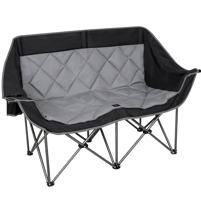 Romswi Double Camping Chair,2 Person Camping Chair Oversized Folding Loveseat,Heavy Duty Camping Couch & Outdoor Sofa with Cup Holders,Supports 650LBS