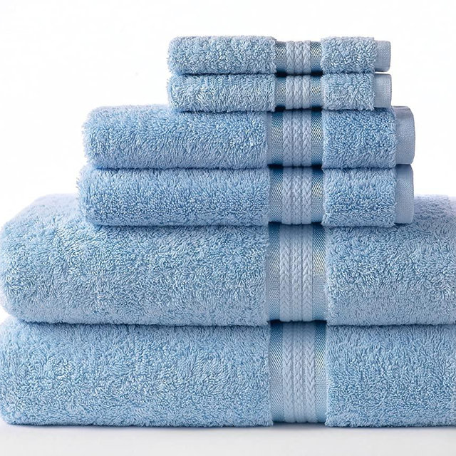 COTTON CRAFT Ultra Soft Luxury 6 Piece Ringspun Cotton Towel Set, 580GSM, Heavyweight, 2 Bath Towels, 2 Hand Towels, 2 Washcloths, Light Blue