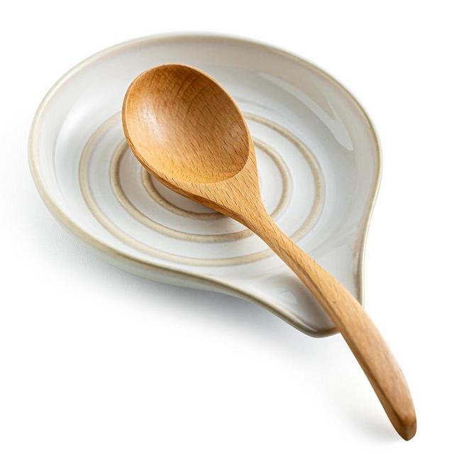 LAUCHUH Spoon Rest for Stove Top, Ceramic Spoon Holder Large Spault Rest for Kitchen Counter Coffee Spoon Holder Cooking Utensil Rest Modern Farmhouse Kitchen Décor, Cream, 5 Inch