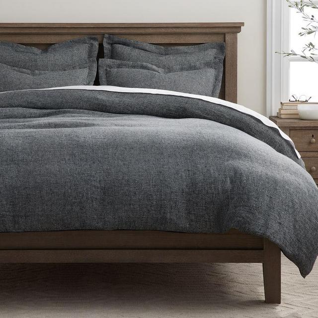 Midnight Belgian Flax Linen Waffle Duvet Cover, King/Cal. King