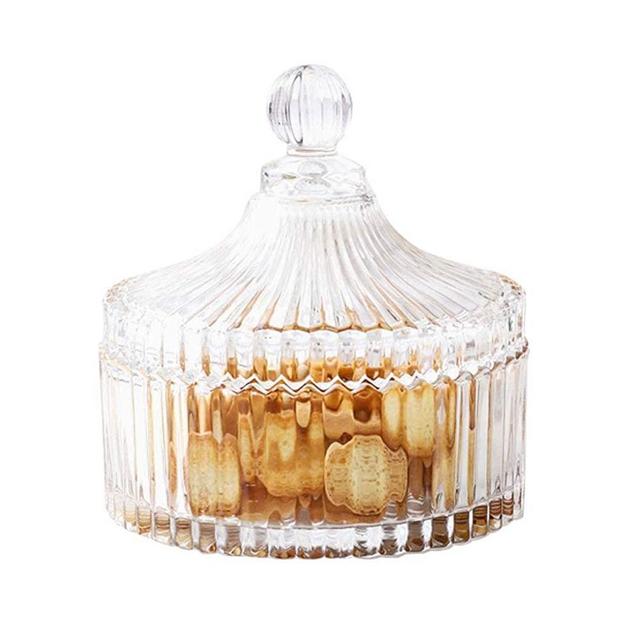 Candy Dish with Lid Clear Glass Crystal Covered Sugar Bowl Cookie Buffet Jar for Everyday Wedding Party Use Home Decoration 5.7x6.1 Inch