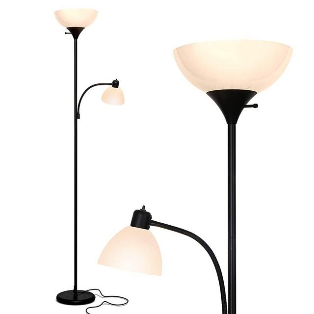 Brightech – Sky Dome Plus - Dimmable Modern Standing LED Floor Lamp – Tall Pole Torchiere with Reading Light for Living Room, Bedroom, Office, Dorm Room, Den – Dome Shade, LED Bulbs – Black