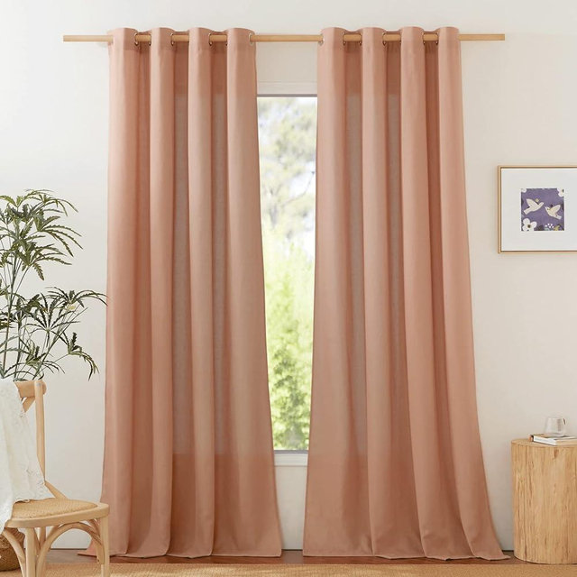 NICETOWN Flax Linen Terracotta Curtains for Bedroom, Grommet Thick Flax Semi Sheer Elegant & Casual Drapes Privacy Assured with Light Filtering for Girls Princess Room, W55 x L84, 2 Pieces