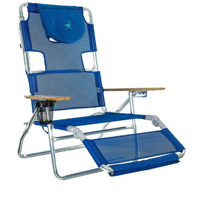 Ostrich 3 N 1 Lightweight Aluminum Frame 5 Position Reclining Beach Chair, Blue
