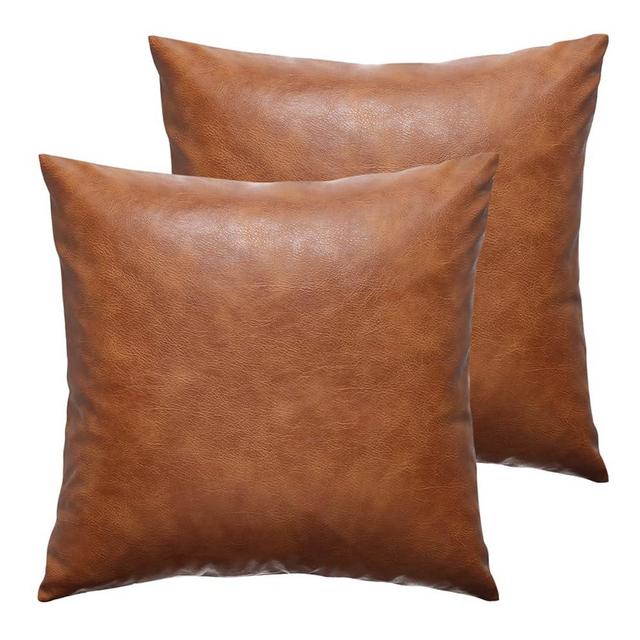 GEGELICA Faux Leather Throw Pillow Covers 16x16 inch - Set of 2 Brown Cognac Bohemian Modern Minimalist Square Decoration Pillowcases for Outdoor Living Room Couch Bed Sofa Bedroom Cushion Cases