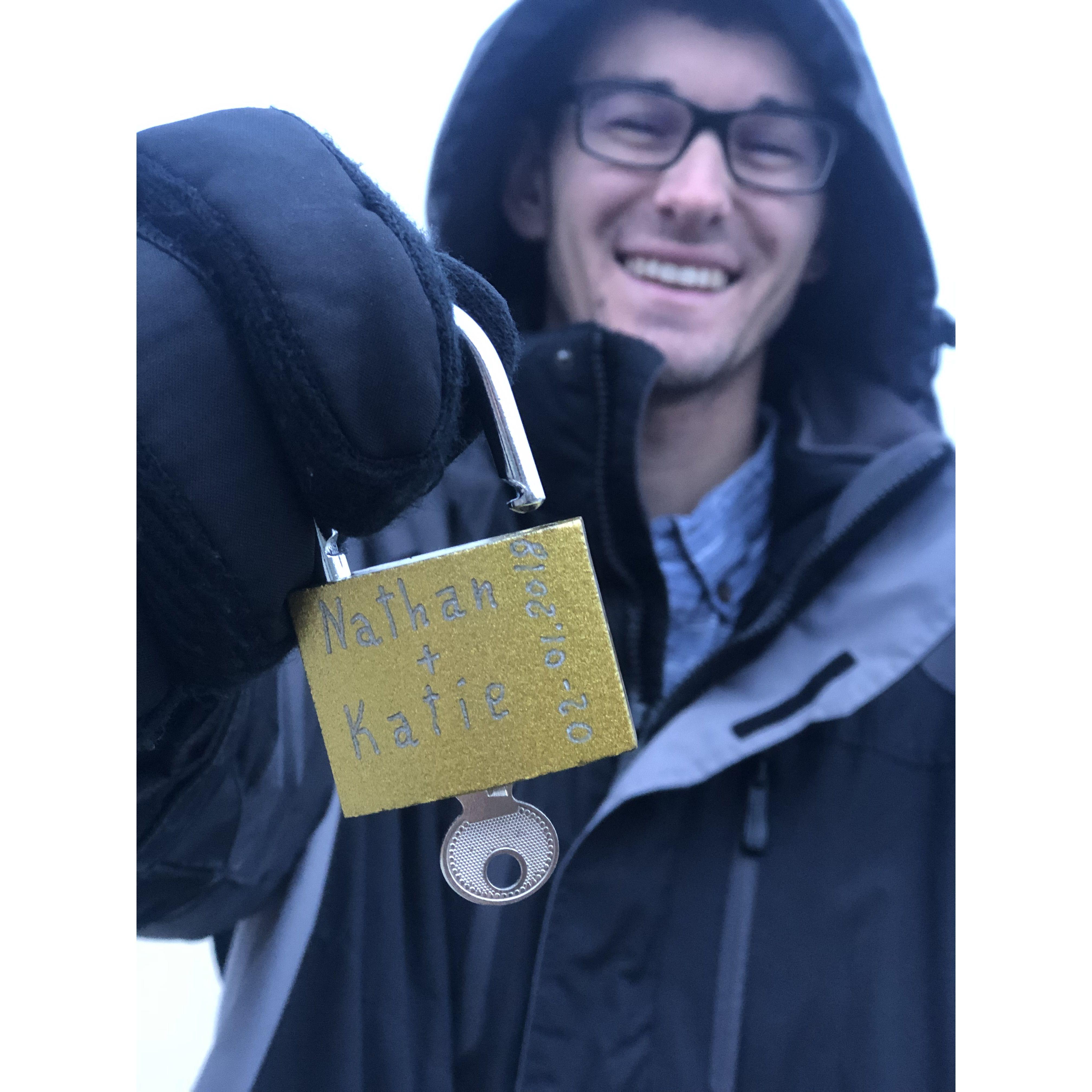 Locking our love on the Lock Bridge in Salzburg, Austria.