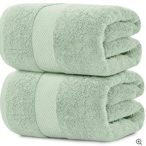 White Classic Luxury Cotton Jumbo Bath Sheets Set of 2, XL Sized Bathroom Towels 2 Pack - 35x70", Green