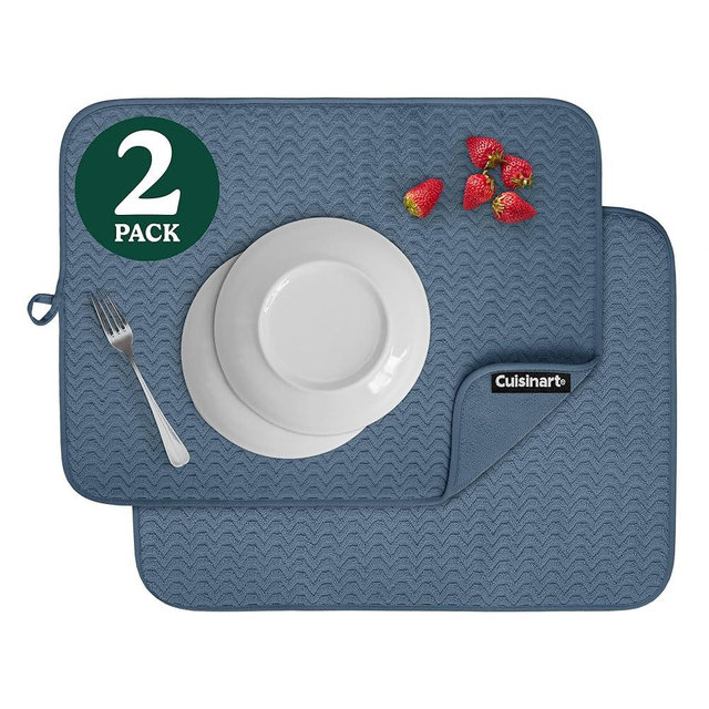 Cuisinart Dish Drying Mats for Kitchen Counter - (2) 18" x 24" Ultra Absorbent Dish Drying Mat XL - Foldable, Machine Washable, Fast Drying Dish Mat (Geostripe)