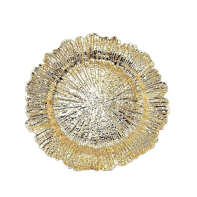 13" Round Plastic Charge plate with Flora Reef Design (6, Gold)