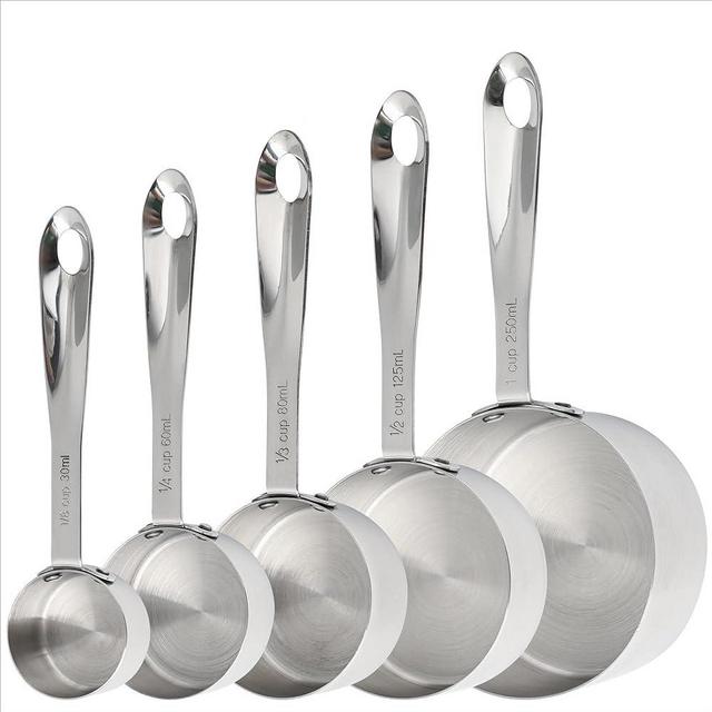 Nstezrne Measuring Cups Set of 5, Stainless Steel Measuring Cups Set, Kitchen Measuring Cup Set, Metal Measuring Spoons for Baking, Dry Measuring Cups, Heavy Duty Measurement Cups with 1/8 Measure Cup
