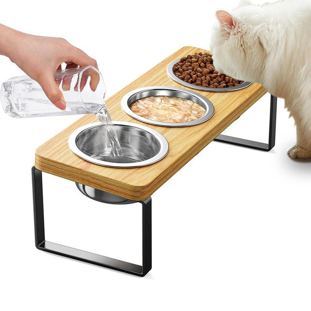 Elevated Cat Bowls with 3 Stainless Steel Bowls | 10° Tilted Anti-Vomiting Raised Cat Food Bowls for Small Cats and Puppies Pet Bowls with Stand