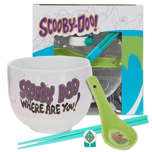 Culture Fly Scooby Doo Microwave Ramen Bowl Set with Chopsticks and Spoon, 20 oz Ceramic Instant Noodle Bowls with Chopsticks, Ramen Noodle Bowl, Rice Bowl Anime Gifts for Men