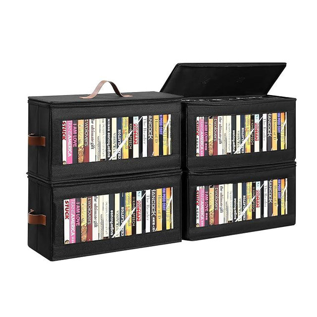 Wanapure DVD Storage Box - 4 Pack DVD Case Holder with Zip Lid, Media Storage Case for DVDs, CDs, Video Game Disks,Blu Ray Disc,DVD Organizer with Clear Window for Easy Access To Your Collection