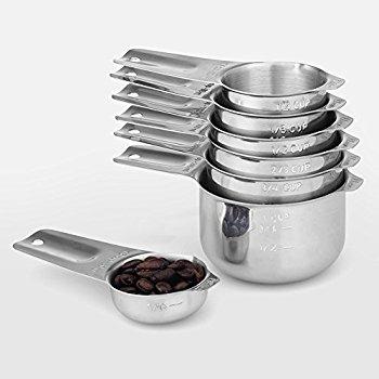 Measuring Cups 7 Piece with New 1/8 cup (Coffee Scoop) by KitchenMade-Stainless Steel-Nesting set.