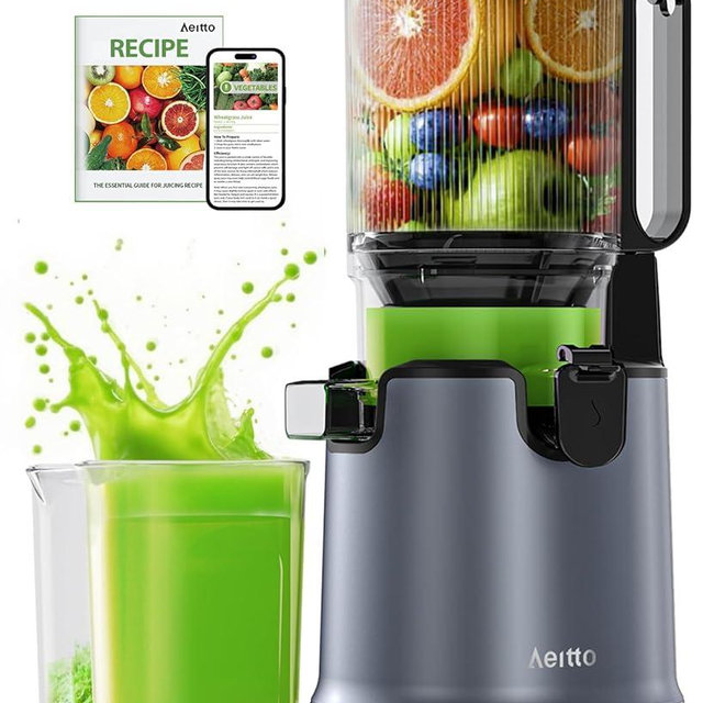 Aeitto Juicer Machines, 5.3" Extra Wide Mouth, Cold Press Juicer, Easy to Clean, Fit Whole Vegetables & Fruits, Professional Juice Extractor Machine,Self Feeding, High Juice Yield