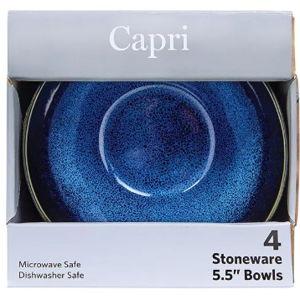 Capri Euro Ceramica Blue Stoneware Cereal Bowl Set of 4, 6 Inches