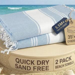 LANE LINEN Beach Towels for Women, 2 Pack Large Beach Towels Oversized, Pre-Washed, No-Shrink Sand Free Beach Towels, Quick Dry, Lightweight Travel Towel,Soft Beach Bath Towel, 39"x71" - Sky Blue