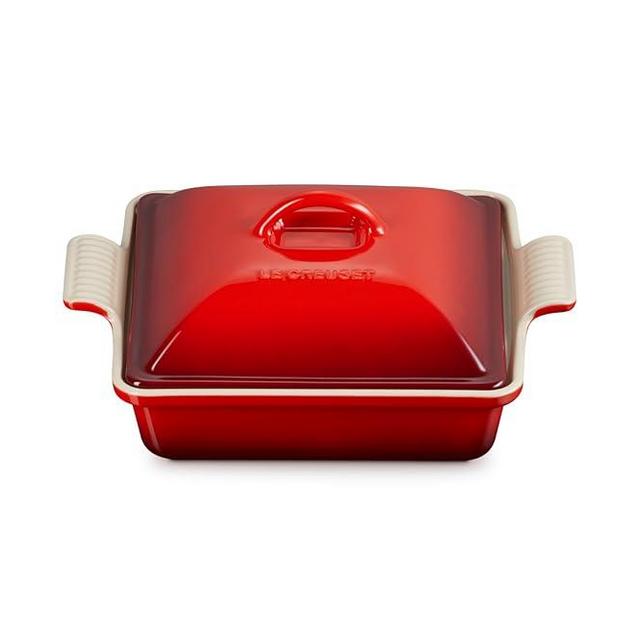 Le Creuset Stoneware Heritage Shallow Square Casserole, 2qt. (9”), Cerise