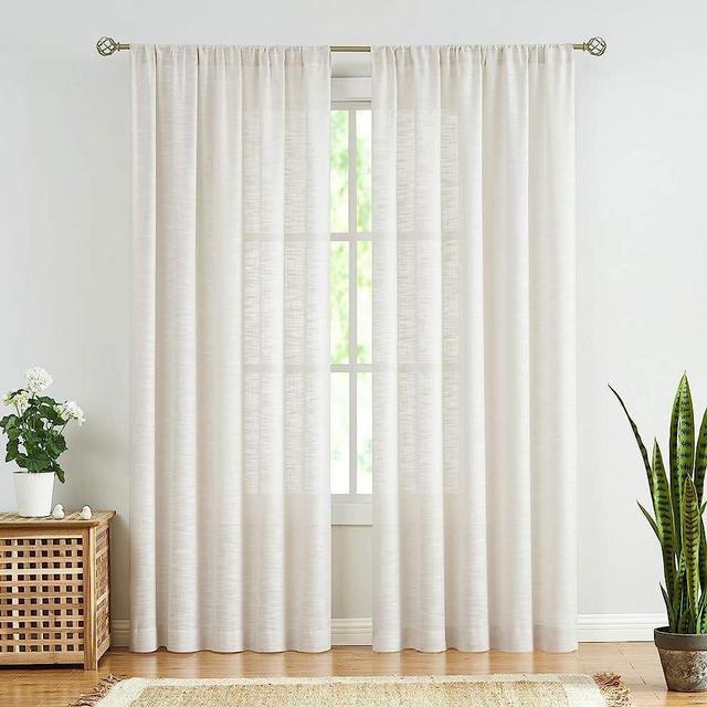 FMFUNCTEX Sheer Linen Curtains for Living Room Natural 108-inches Extra Long Rich Linen Textured Window Drapes for Bedroom Windows 52”w 2 Panels Rod Pocket