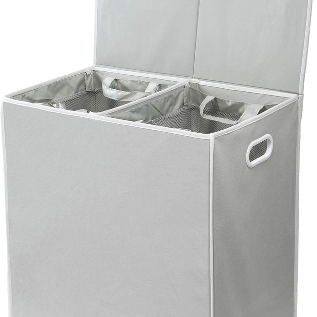 Simplehouseware Double Laundry Hamper with Lid and Removable Laundry Bags, Grey