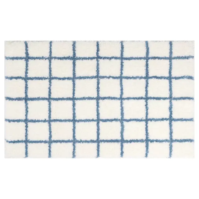 Unique Bargains Checkered Pattern Soft Absorbent Non-Slip Bathroom Rugs Blue-1 20" x 32"