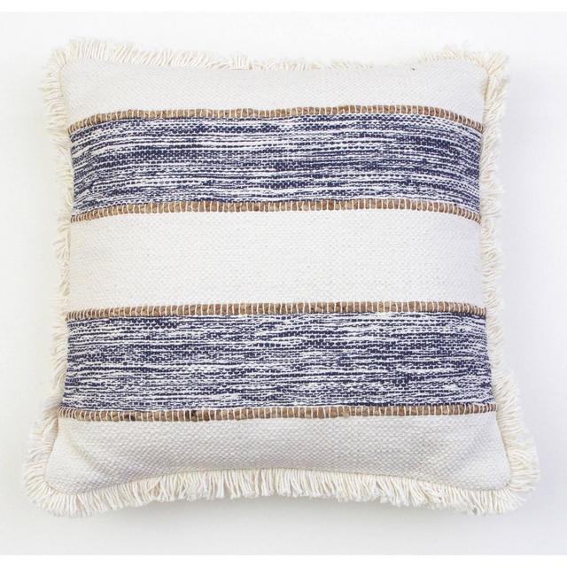 20"X20" Bodhi Jute Rope Fringe Trim Pillow Blue - Decor Therapy