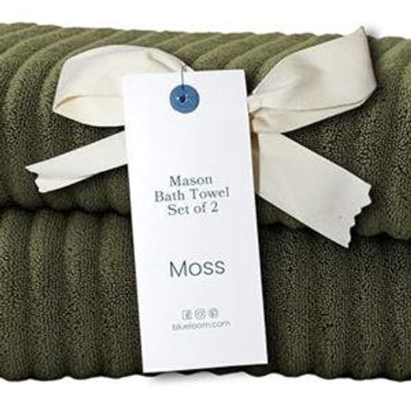 Blue Loom Ribbed Bath Towels Set, 100% Cotton 600 GSM, Soft Absorbent Durable Quick Drying 2 Bath Towels for Bathroom - Mason Set of 2 Moss Green (58" x 30" Inch)