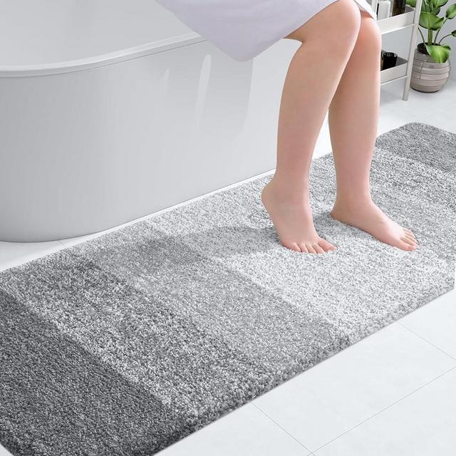 OLANLY Bathroom Rug Mat 70x24, Extra Soft and Absorbent Microfiber Bath Rug, Non-Slip Plush Shaggy Bath Carpet Runner, Machine Wash Dry, Bath Mat for Bathroom Floor, Tub and Shower, Light Grey