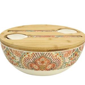 Paisley Bamboo Fiber Serving Bowl and Salad Servers Set - World Market