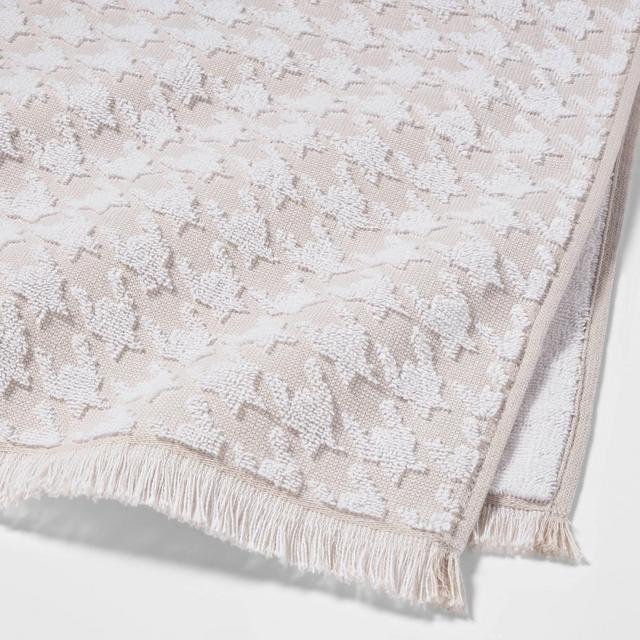 Houndstooth Fringe Terry Hand Towel Beige - Threshold™