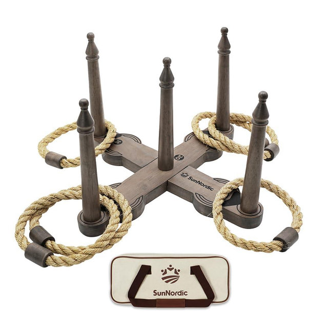 SunNordic Wooden Ring Toss Game Set, Backyard Beach Camping Game with Toss Rings & Portable Carrying Bag, Outdoor Lawn & Yard Games for Kids, Adults & Family