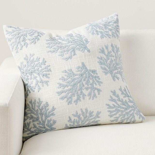 Coral Pattern Embroidered Pillow: 22 Inches: Chambray