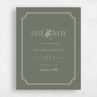 Dark Sage, Green Wedding Save the Date - Dermot Portrait